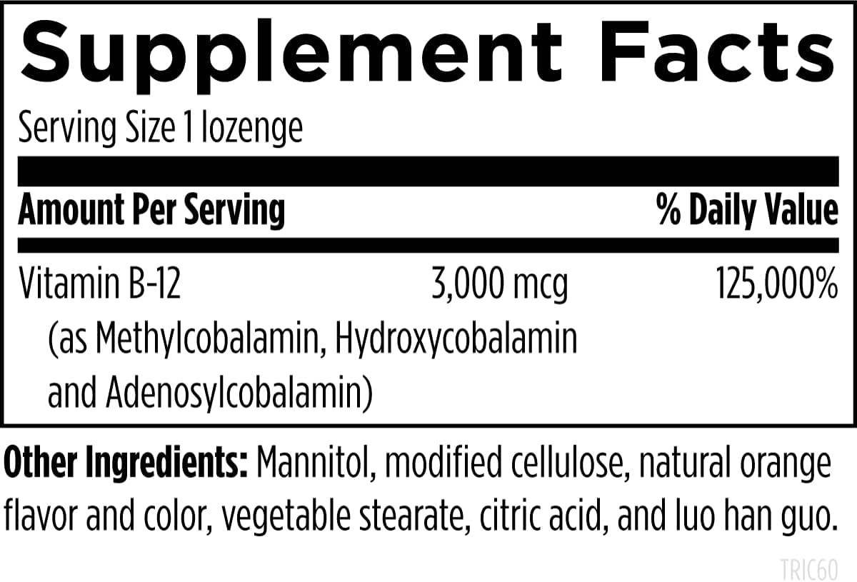 Designs for Health B12 Tricobalamin Lozenges - 3000mcg Triple B12 with Methylcobalamin, Adenosylcobalamin & Hydroxocobalamin - Natural Orange Flavour (60 Lozenges) - görsel 3