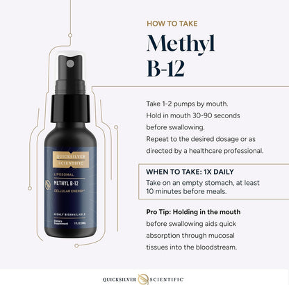 Quicksilver Scientific Methyl B12 1000mcg Vitamin B12 as Methylcobalamin with Nanotechnology for Superior Absorption – Energy Support Supplement (30ml, 90 Servings)