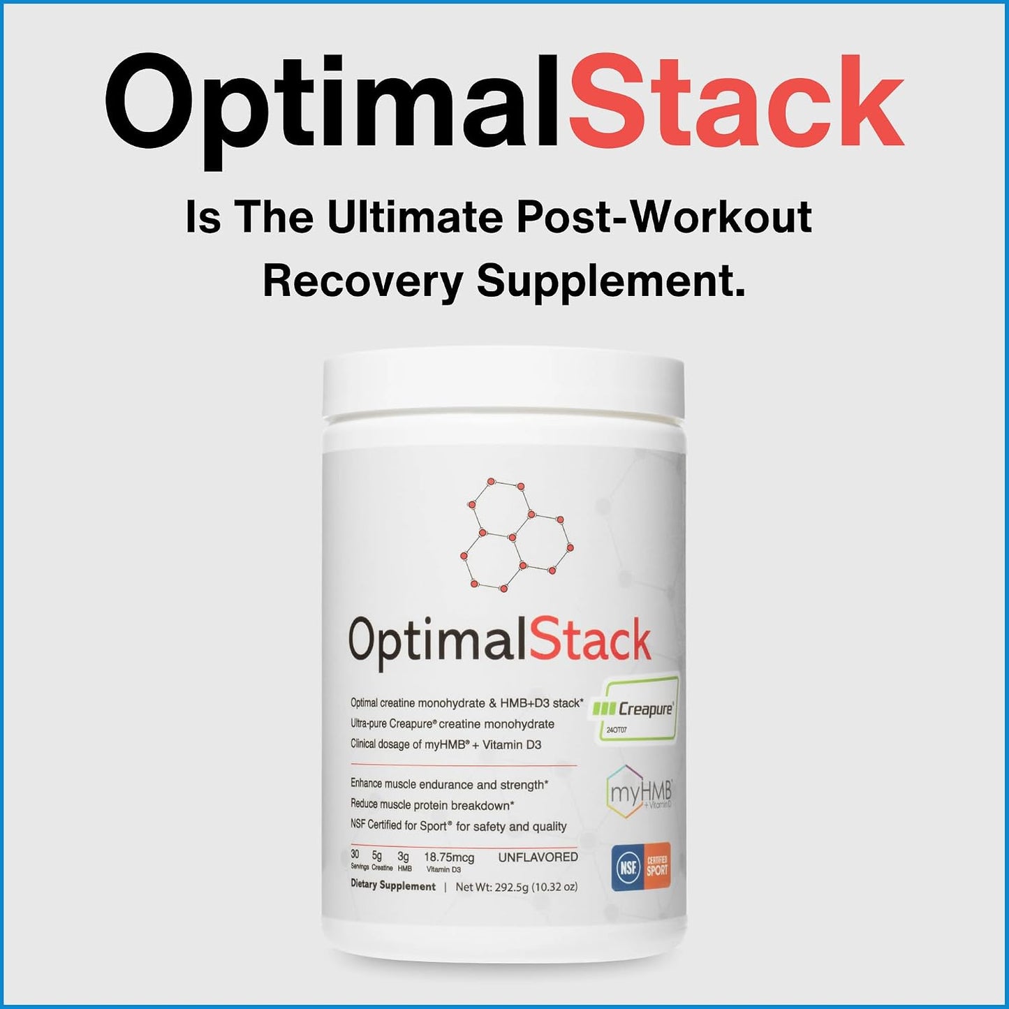 OptimalStack Creatine Monohydrate, HMB & Vitamin D3 Stack | NSF Certified | Unflavoured, 30 Servings - görsel 8