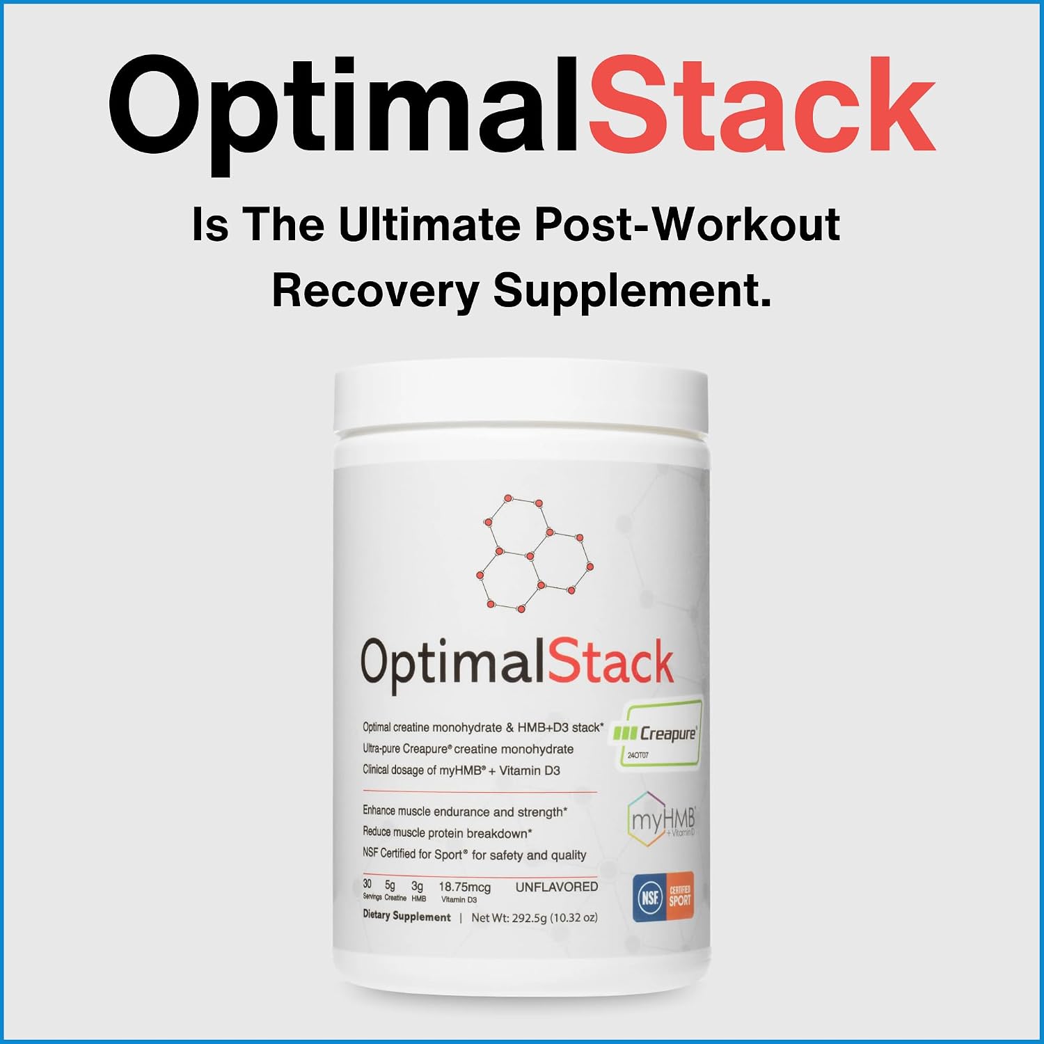 OptimalStack Creatine Monohydrate, HMB & Vitamin D3 Stack | NSF Certified | Unflavoured, 30 Servings - görsel 8