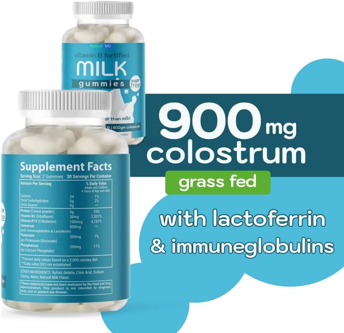 Holistic MD Colostrum Gummies - Grass-Fed Colostrum Milk Protein Gummies with Vitamin B Complex, Sugar-Free, 60 Count - görsel 2