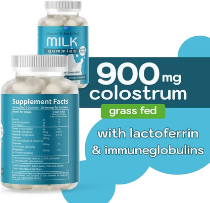 Holistic MD Colostrum Gummies - Grass-Fed Colostrum Milk Protein Gummies with Vitamin B Complex, Sugar-Free, 60 Count