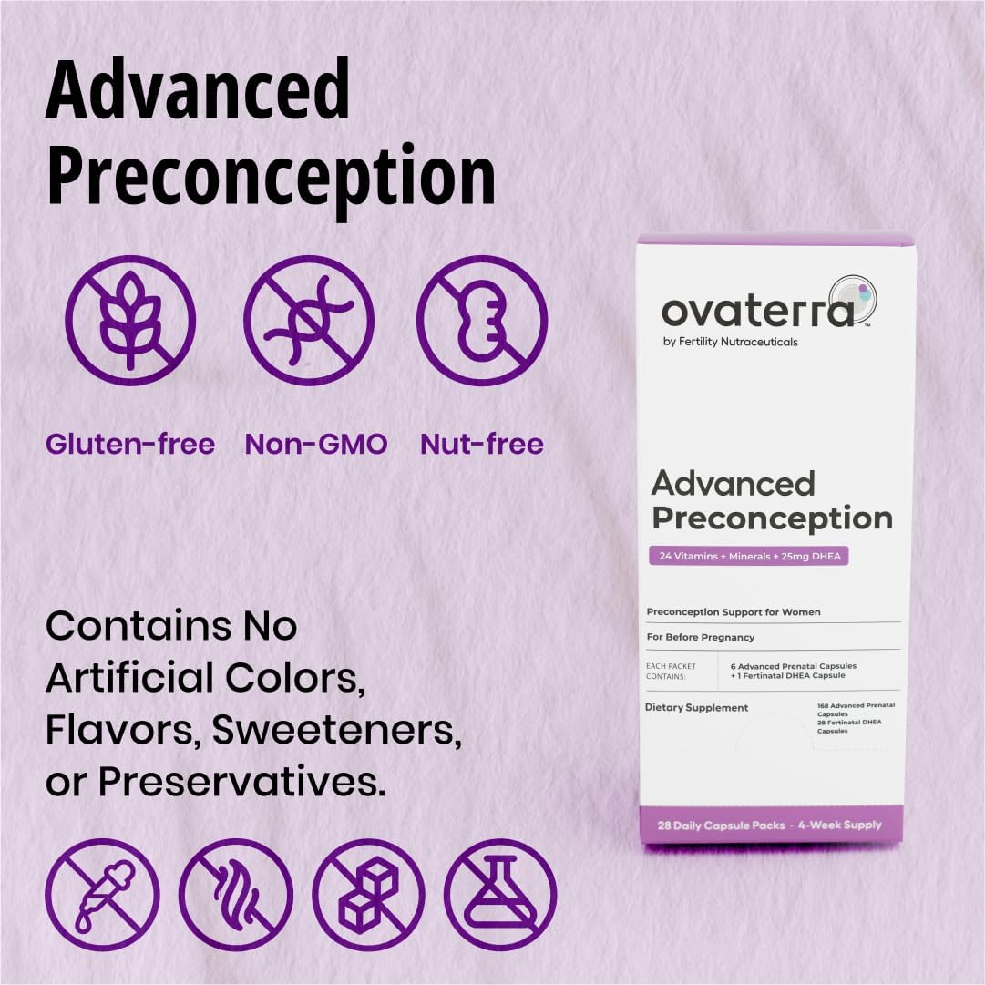 Ovaterra Advanced Preconception Supplements for Women with DHEA 25 mg, Choline 550 mg, Folate (Methylfolate) 1,010 mcg, Omega-3 DHA & EPA 196 Capsules - 28 Day Supply - görsel 2