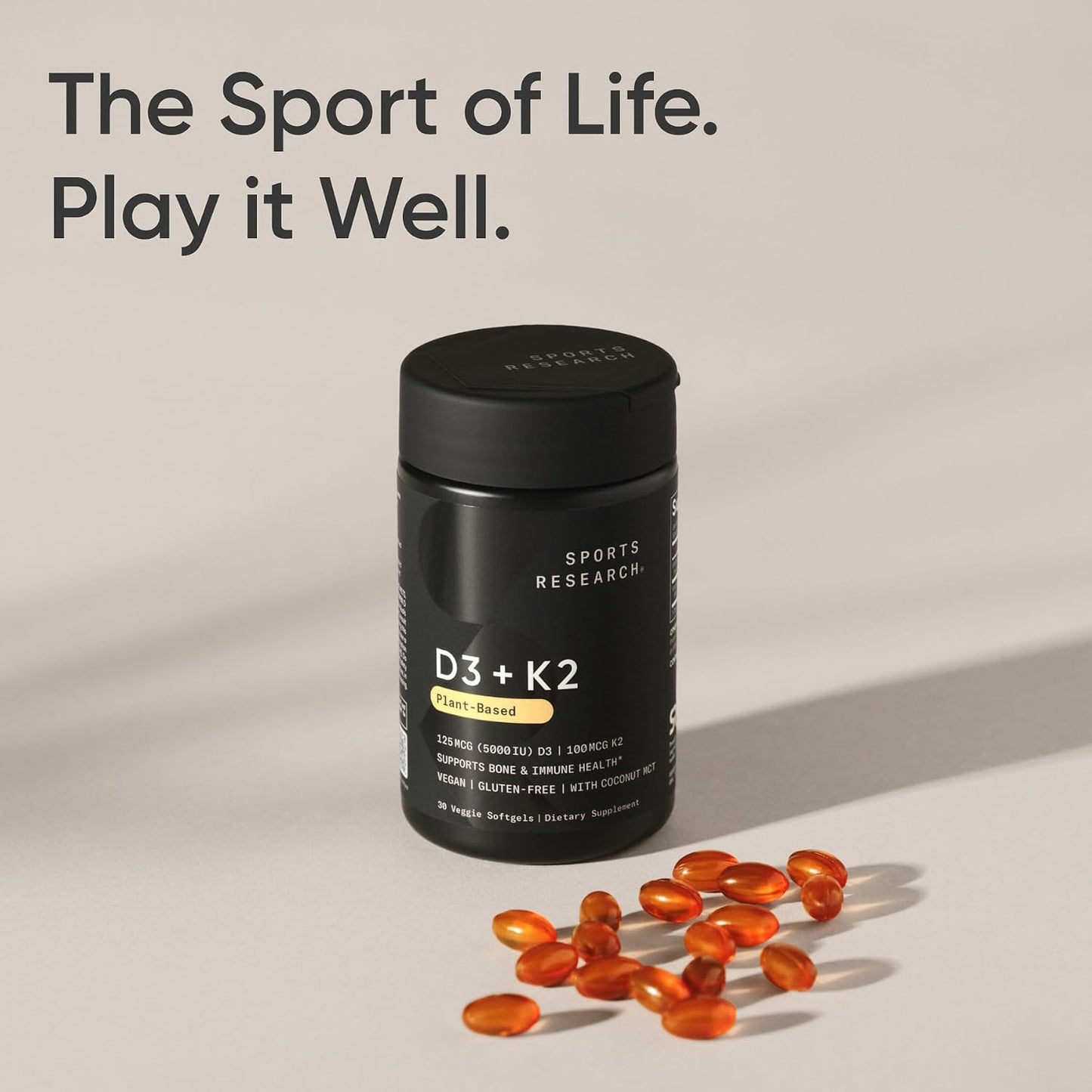 Sports Research Vitamin D3 + K2 with Coconut Oil - Vegan 5000 IU D3 & 100 mcg K2 MK-7 - 30 Soft gel capsule Capsules - görsel 7