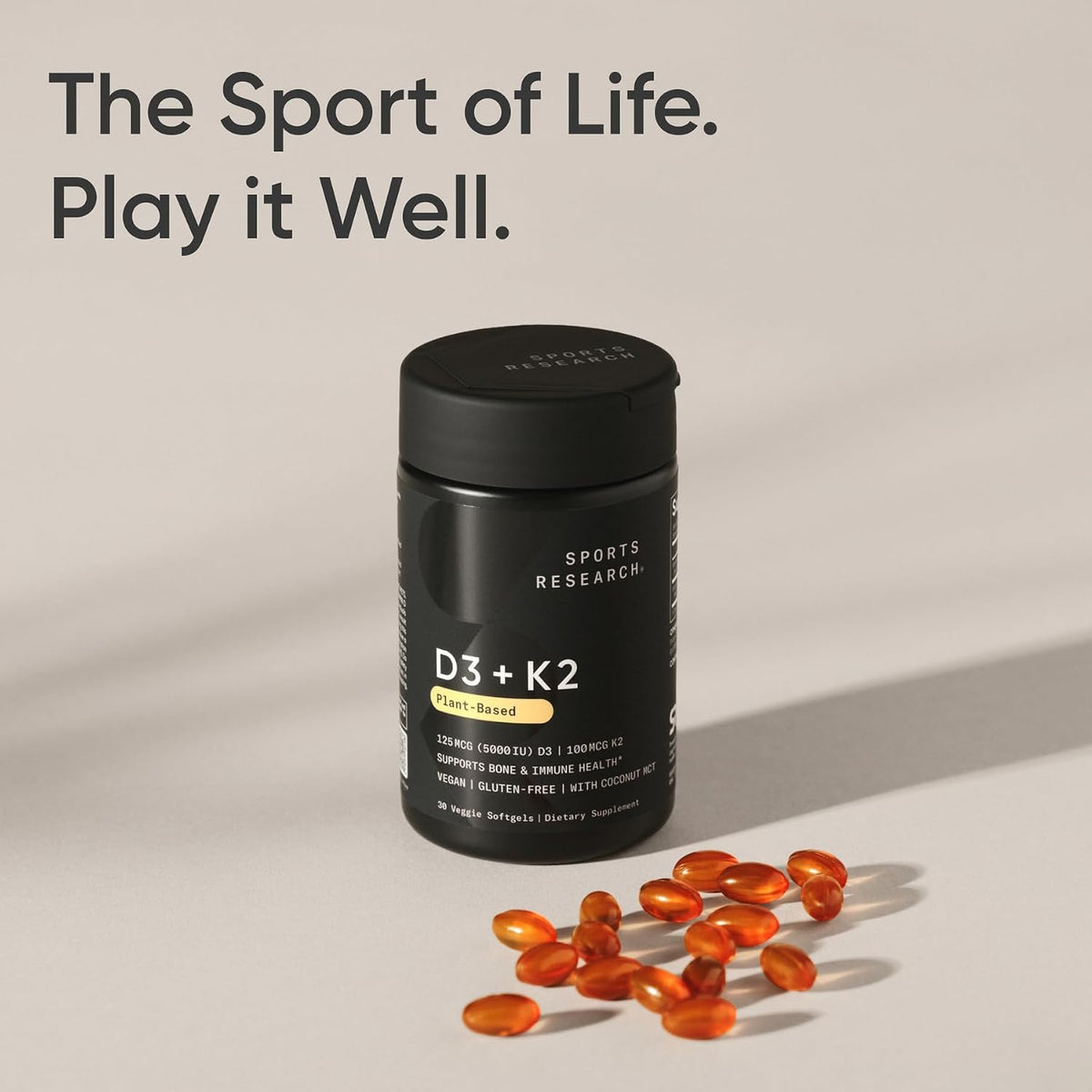 Sports Research Vitamin D3 + K2 with Coconut Oil - Vegan 5000 IU D3 & 100 mcg K2 MK-7 - 30 Soft gel capsule Capsules - görsel 7