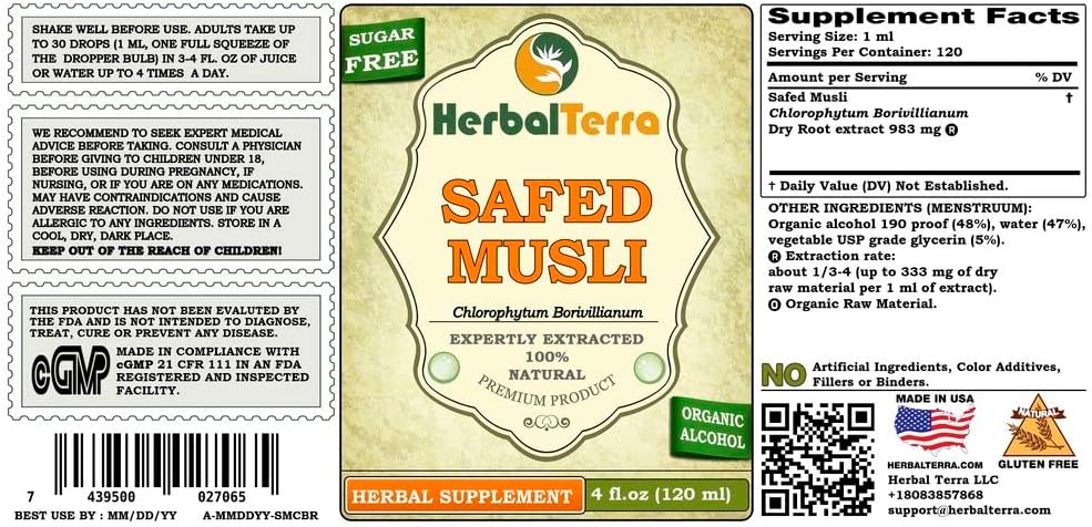 Safed Musli Dried Root Liquid Extract, 120 ml - HerbalTerra - görsel 2