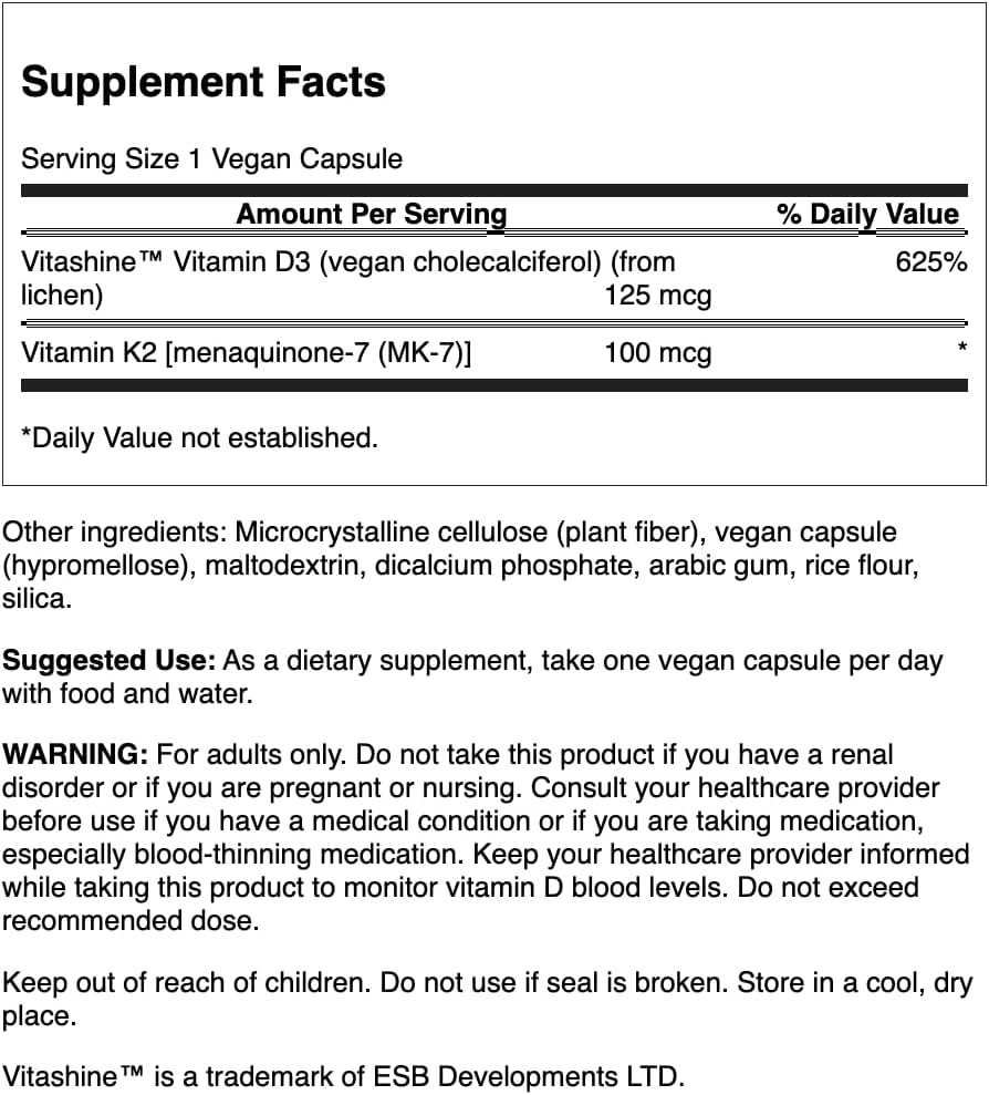 Swanson Extra Strength Vitamin D3 & K2 - 5000 IU / 100 mcg, 60 Veggie Caps - görsel 2