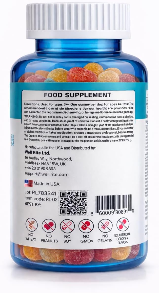 Wellrite Relax Gummy Vitamins with Ashwagandha & Melatonin, 60 Count, Strawberry Flavour - görsel 3