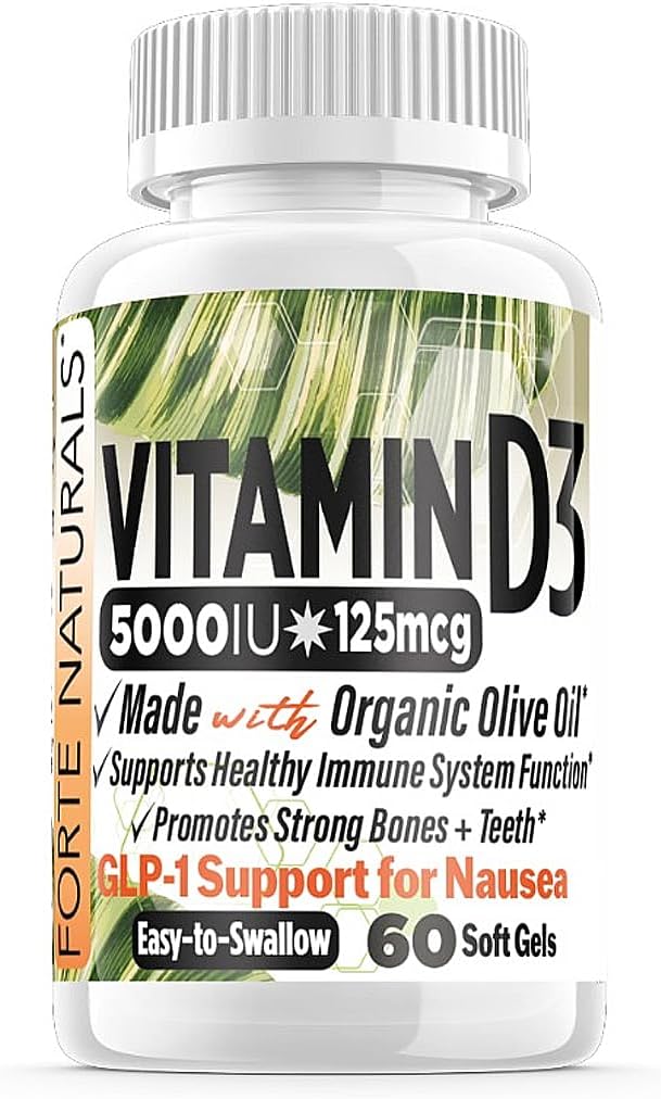 Forte Naturals Vitamin D3 5000 IU - 60 Soft gel capsule Capsules with Organic Olive Oil – Image 1