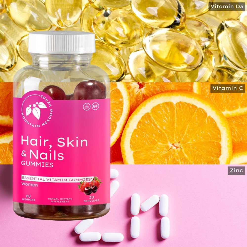 Mountain Meadow Herbs Hair, Skin and Nails Gummies - Essential Daily Support with Biotin (60 Count) - görsel 5