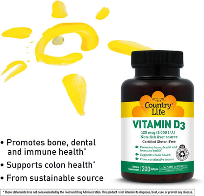 Country Life Vitamin D3 5000 IU – Immune & Bone Health Support