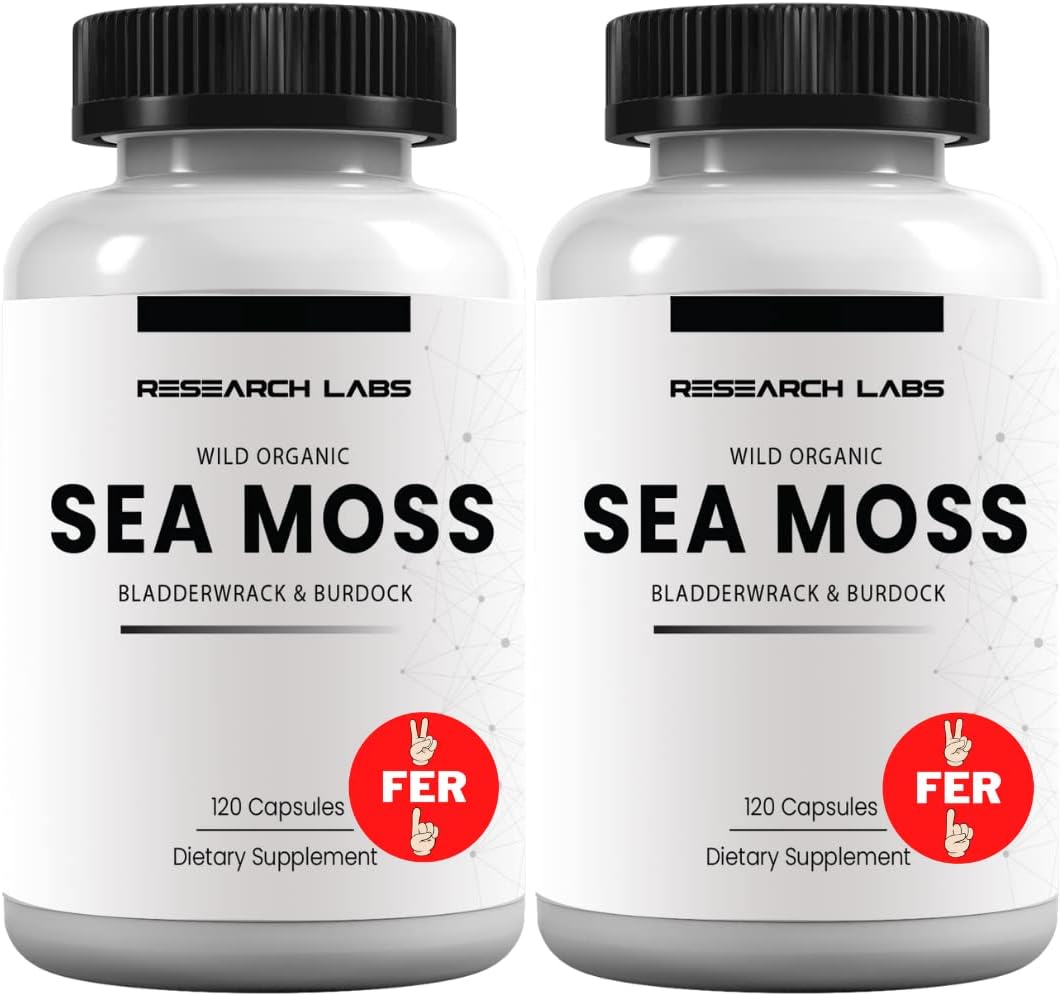 Research Labs Organic Irish Sea Moss Capsules — Raw Wildcrafted Sea Moss with Bladderwrack & Burdock Root, 120 Capsules - görsel 9