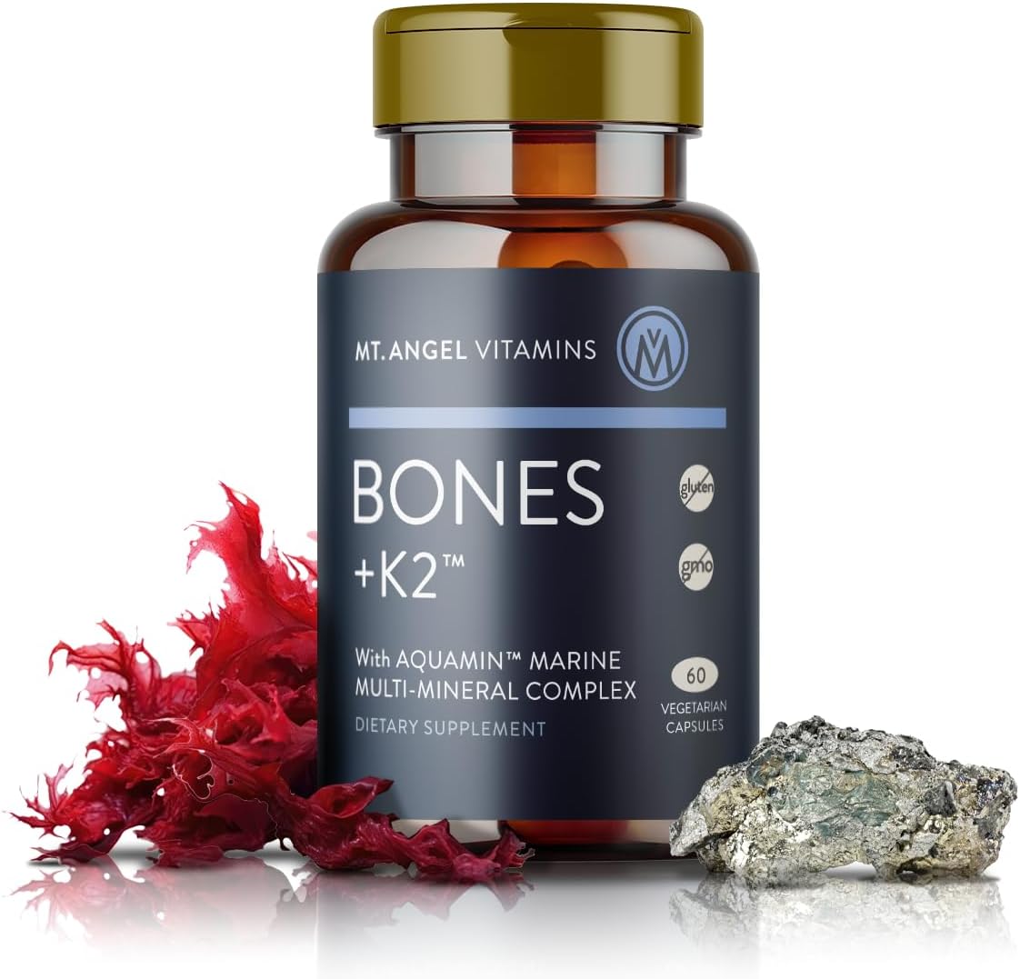 Mt. Angel Vitamins Bones + K2 – Comprehensive Bone Support Calcium Supplement with Aquamin, Magnesium, Vitamin D3, K2 MK7, Manganese, Boron – 60 Vegetarian Capsules - görsel 1
