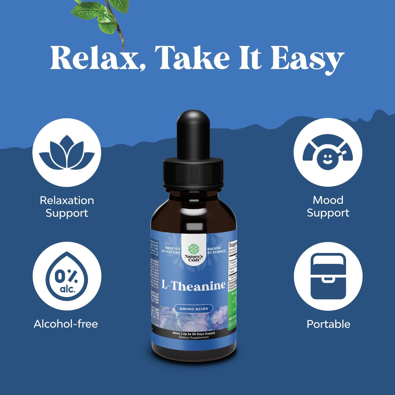 Natures Craft L-Theanine Liquid Drops - 200mg with Chamomile, 60 ml - görsel 4