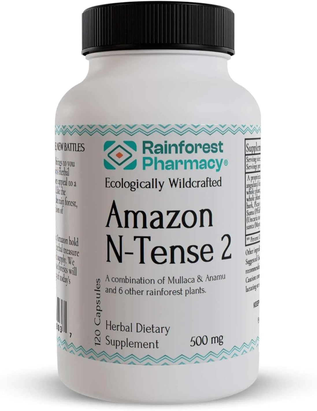 Rainforest Pharmacy N-Tense (2) Wildcrafted Amazon Rainforest Herbal Supplement for Cellular Support 500 mg | 120 Vegetable Capsules with Mullaca, Anamu, Cat's Claw, Suma - görsel 1