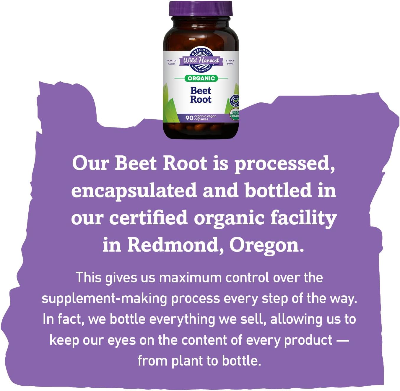 Oregon's Wild Harvest Organic Beetroot Capsules – 90 Vegan Capsules – USDA Certified Organic Beetroot Powder – Non-GMO, Gluten-free, Dairy-Free, Soya-Free – Grown in North America – Made in the USA - görsel 6