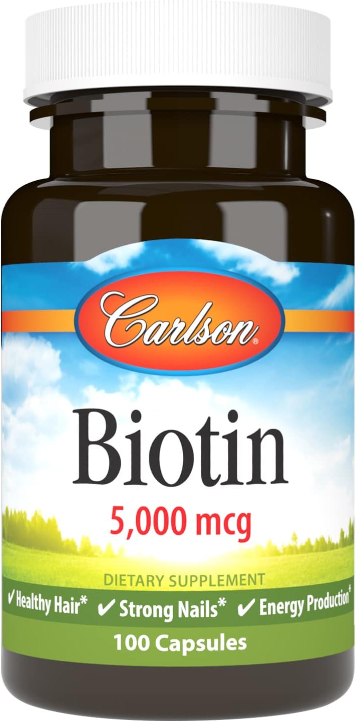 Carlson Biotin 5000 mcg – Healthy Hair, Strong Nails & Energy Metabolism, 100 Capsules - görsel 1