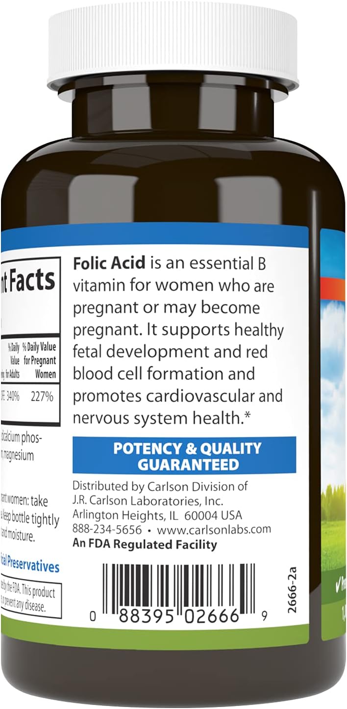 Carlson Folic Acid 800 mcg – Prenatal Support (1000 Tablets) - görsel 3