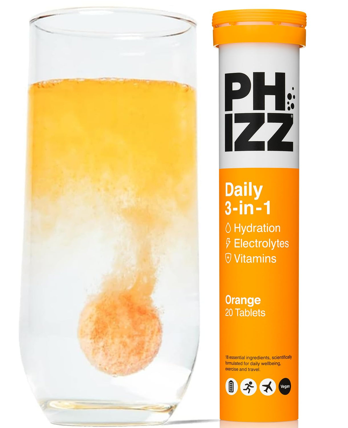Phizz Electrolyte Multivitamin Rehydration Tablets, Orange, 20 Tablets - görsel 1