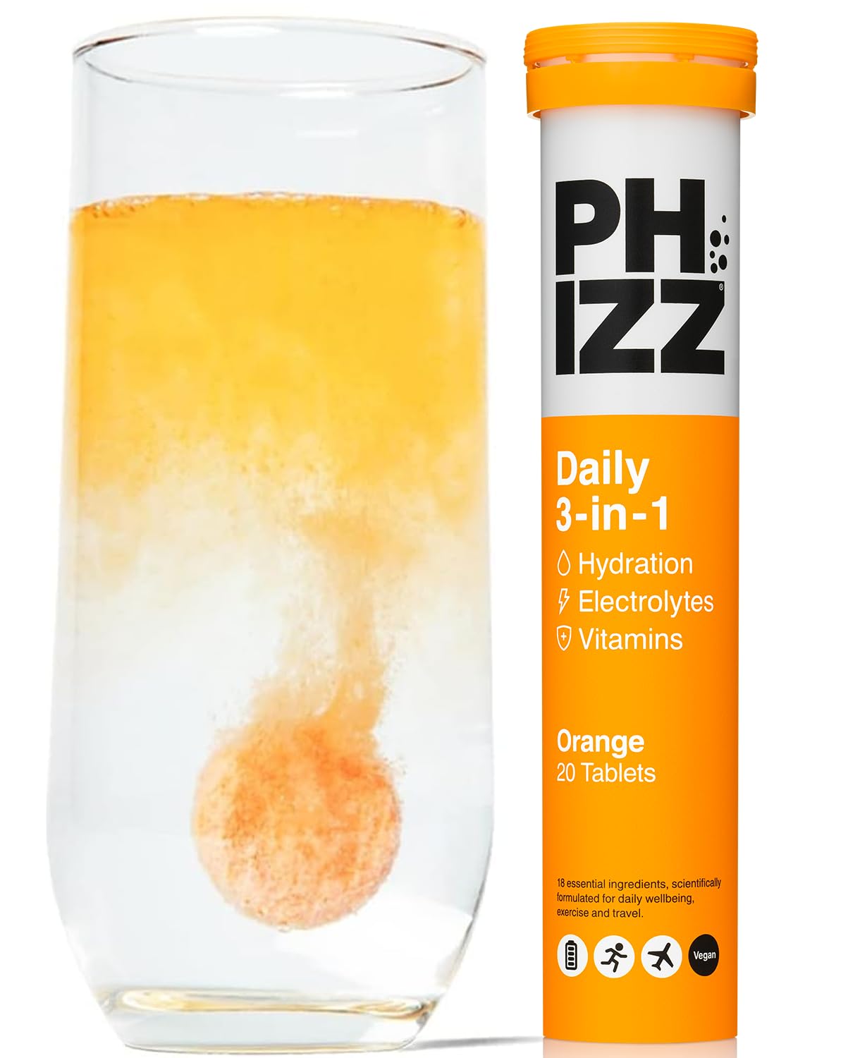 Phizz Electrolyte Multivitamin Rehydration Tablets, Orange, 20 Tablets - görsel 1