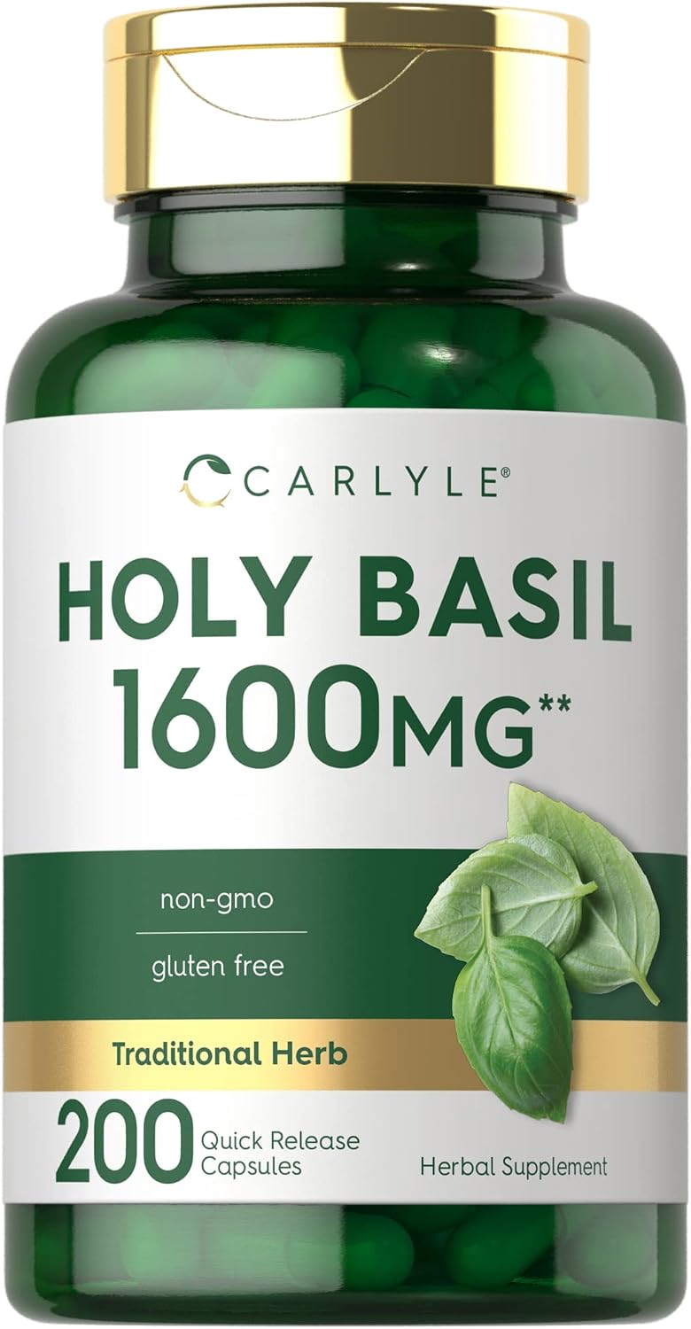 Carlyle Holy Basil Capsules | 200 Capsules | Tulsi Leaf Extract | Herbal Food Supplement - görsel 1