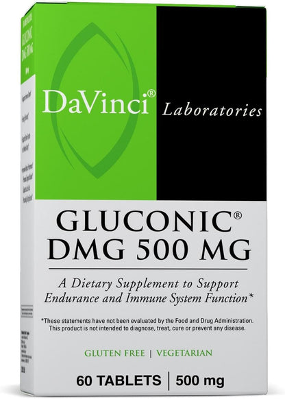DAVINCI Labs Gluconic DMG 500 mg - Food Supplement for Endurance and Immune Support - 60 Chewable Tablets