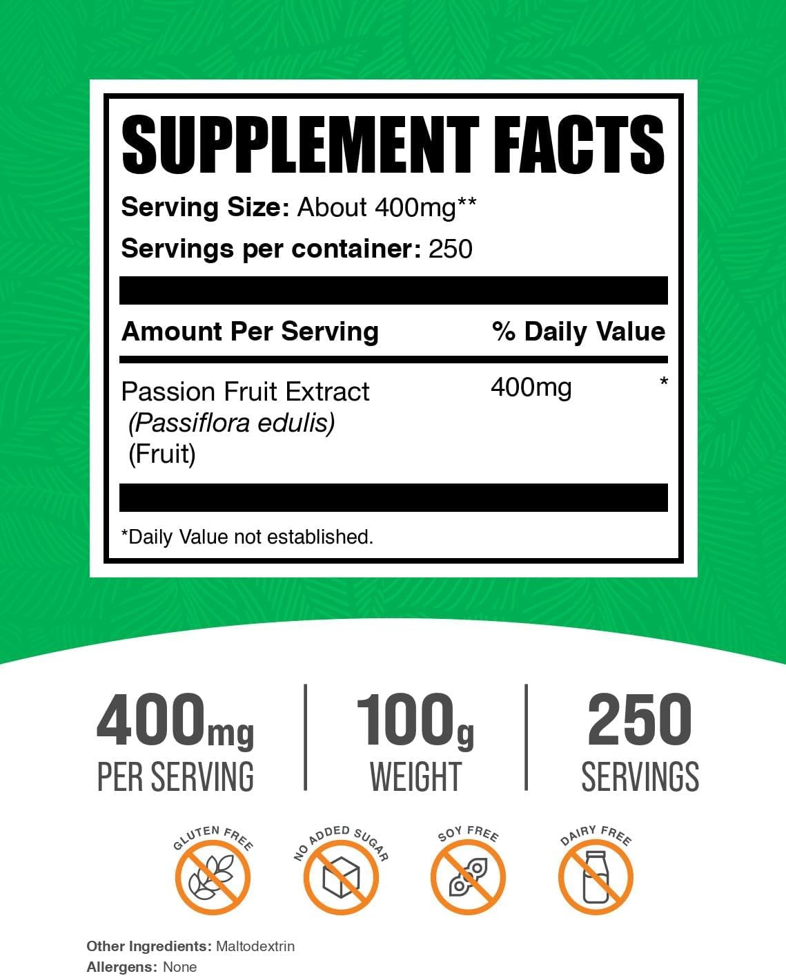 BulkSupplements.com Passion Fruit Extract Powder – Gluten-Free & No Added Sugar, 400mg per Serving, 100g - görsel 5