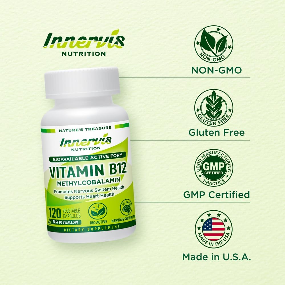 Methyl B12 1000mcg (120 Caps) – High Absorption Methylcobalamin for Sustained Energy, Nerve & Heart Health* – Vegan Vitamin B12 by Innervis Nutrition - görsel 6