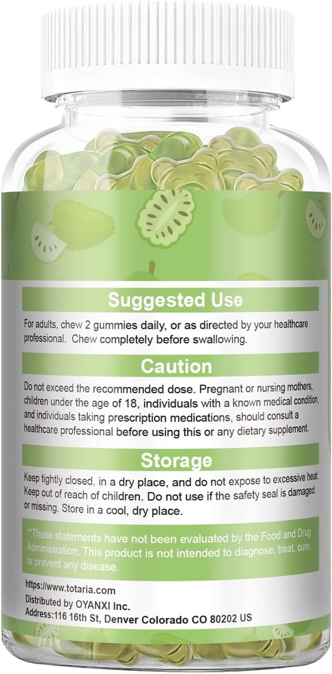 Totaria Sugar Free Soursop Oil Graviola Sea Moss Gummies - Supports Digestive, Sleep, Skin Health, Immunity & Antioxidant - Guanabana Fruit with Sea Moss, 150mg Black Seed Oil Organic Non-GM Vegan - görsel 8