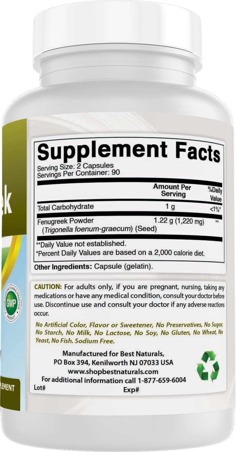 Best Naturals Fenugreek Seed 610 mg 180 Capsules - görsel 6