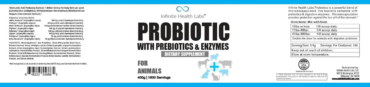 Infinite Health Labs Probiotics for Dogs and Cats - Veterinary Formulated Prebiotic & Enzyme Powder, 400g (1600 Servings) - görsel 8