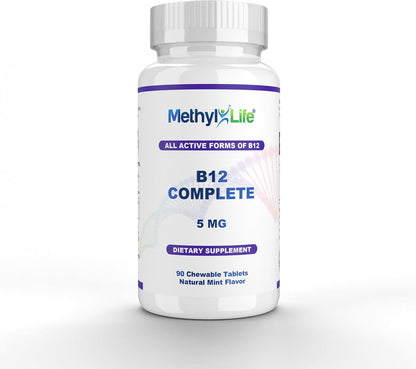 Methyl-Life B12 Complete – 5000 mcg Triple-Active B12 Supplement, 90 Chewable Tablets