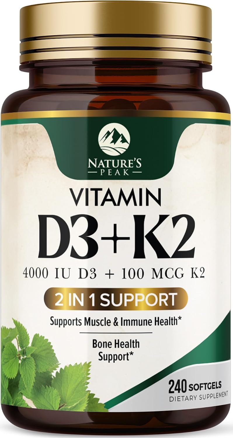 Vitamin D3 + K2 Supplement – High Potency with 4000 IU D3 and MK-7 – Bone, Immune and Heart Support – 240 Soft gel capsules - görsel 1