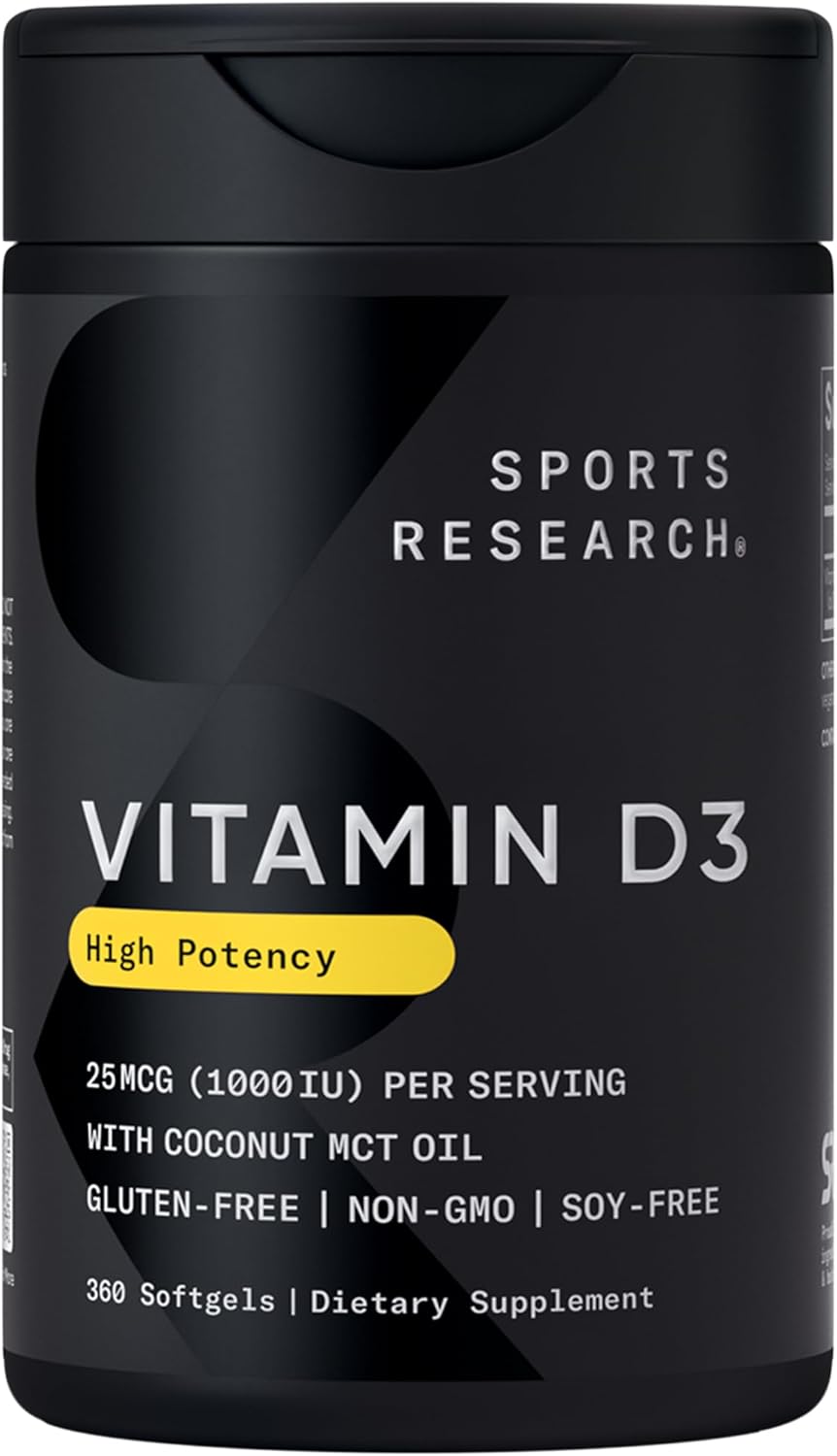 Sports Research Vitamin D3 1000 IU with Coconut MCT Oil - 360 Softgels - görsel 1