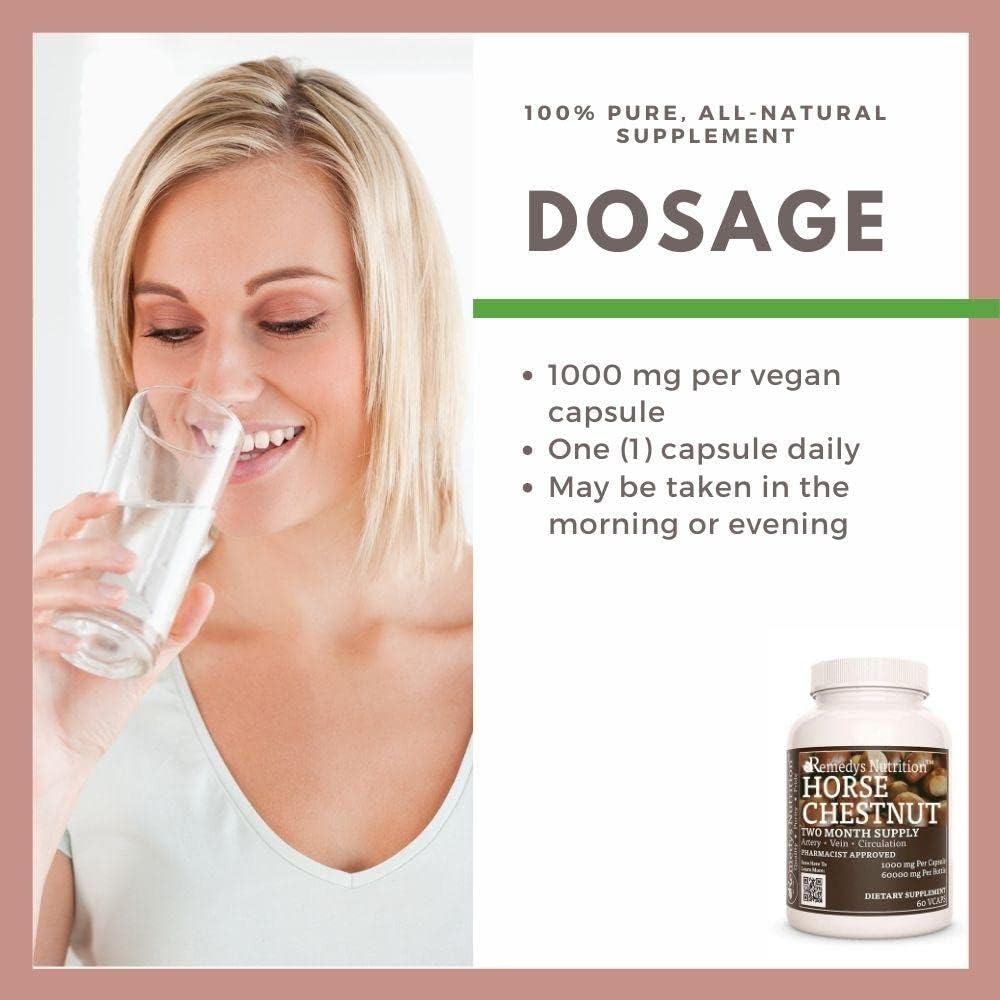 Remedy's Nutrition Horse Chestnut Extract Aescin 20% - 1000mg, 60 Vegan Capsules - görsel 6