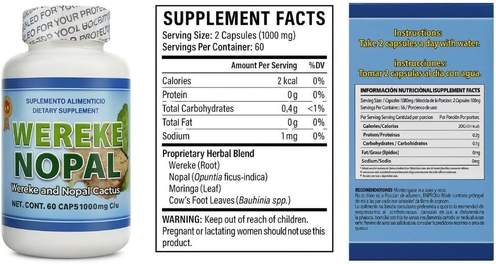 Wereke & Nopal Capsules – 60 Capsules (1000 mg Each) – Natural Herbal Supplement – Traditional Mexican Blend – by Lo + Natural - görsel 7