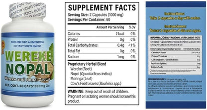 Wereke & Nopal Capsules – 60 Capsules (1000 mg Each) – Natural Herbal Supplement – Traditional Mexican Blend – by Lo + Natural