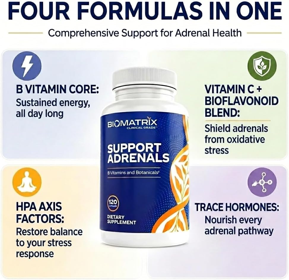 BioMatrix Adrenal Fatigue Supplement – Cortisol Manager with B Vitamins, 5-MTHF, Adaptogens, and HPA Axis Support (120 Veggie Caps) - görsel 2