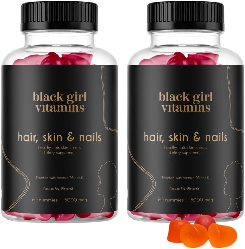Black Girl Vitamins Hair, Skin and Nails Gummies, Biotin 6000 mcg, Zinc, Vitamins A, C, E, Passion Fruit, 120 Count - görsel 1