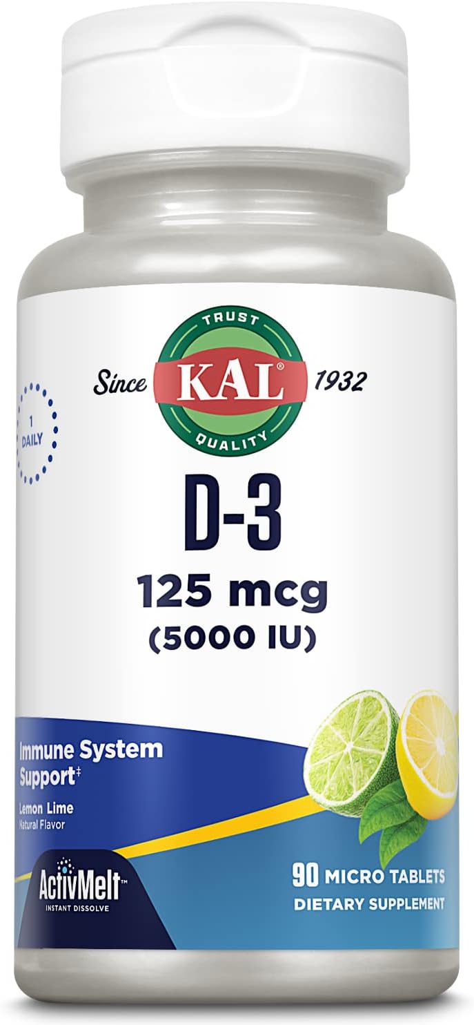 KAL Vitamin D3 5000 IU ActivMelt, Instant Dissolve Micro Tablets, Natural Lemon and Lime Flavour, 90 Count - görsel 1