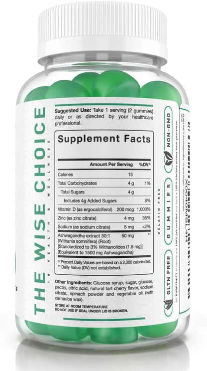PUREFINITY Ashwagandha Gummies with Vitamin D & Zinc – Vegan, Gluten-free, Non-GMO, 60 Count