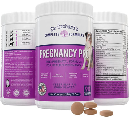 Dr Orchards Pregnancy Pro Dog Prenatal Vitamins - Premium Dog Supplement for Pregnancy, Prenatal + Postnatal, Lactation and Newborn Health Support, 90 Ct