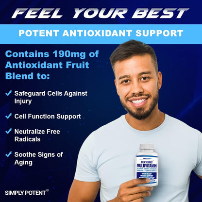 Simply Potent Daily Multivitamin for Men, 35 Vitamins with Minerals & Antioxidants, Vitamins A, C, D, E, Biotin, B12, Folate, Zinc, Magnesium & Saw Palmetto for Energy, Focus, Immune & Prostate Health, 60 Capsules