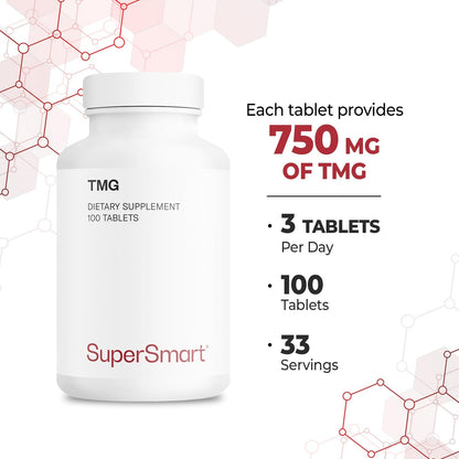 Supersmart TMG 2250 mg - High-Strength Trimethylglycine Supplement (100 Tablets)