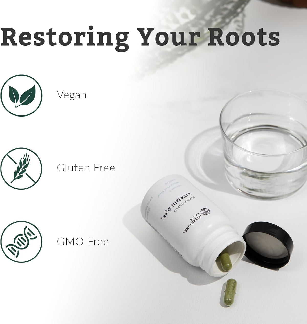 Nutritional Roots Vitamin D3 K2 MK7 5000 IU Immune and Bone Support – 60 Capsules - görsel 4