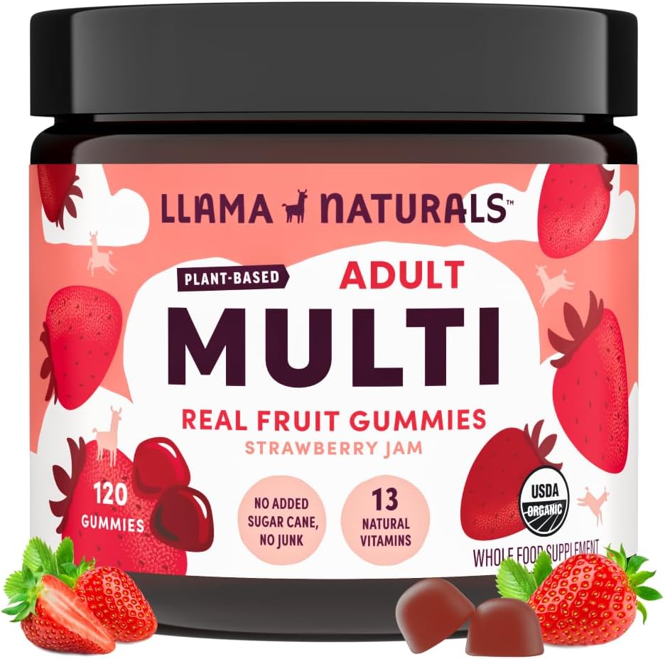 Llama Naturals Organic Multivitamin Gummies for Women & Men, Real Fruit, Vegan, 120 Gummies - görsel 1