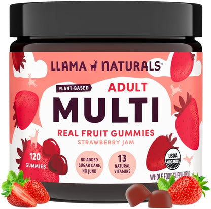 Llama Naturals Organic Multivitamin Gummies for Women & Men, Real Fruit, Vegan, 120 Gummies