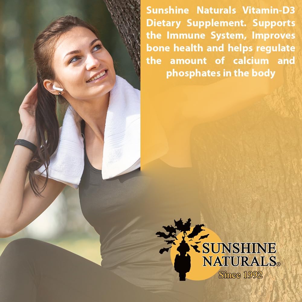 Sunshine Naturals Vitamin D3 10000 IU Food Supplement - 100 Softgels for Immune Support, Bone Health & Calcium Absorption - görsel 6