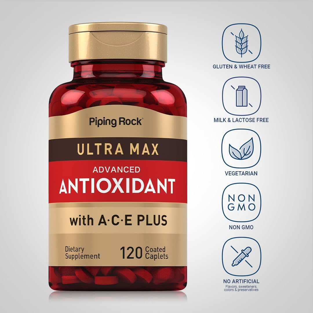 Piping Rock Antioxidant Supplements 120 Caplets – Advanced Formula with Vitamins A, C, E - görsel 3