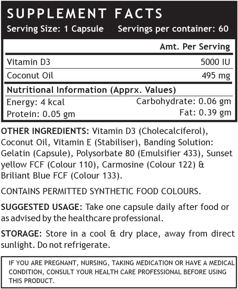 INLIFE Vitamin D3 5000 IU with Extra Virgin Coconut Oil - 60 Softgels - görsel 2